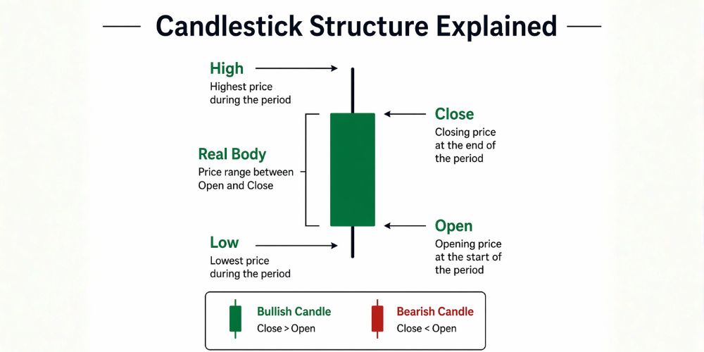 candlestick anatomy open high low close